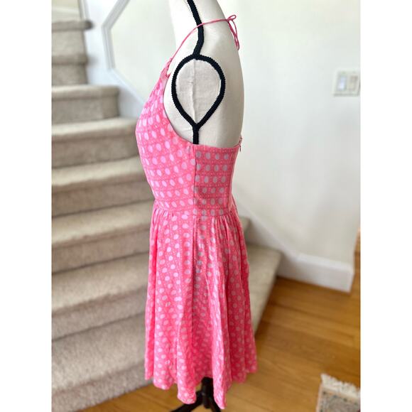 Vineyard Vines Neon Pink Silk Cane Print Halter Dress - Picture 3 of 8
